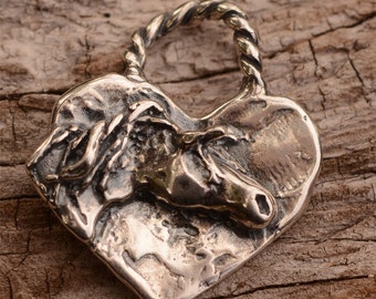Horse on Heart Sterling Silver Pendant or Big Charm