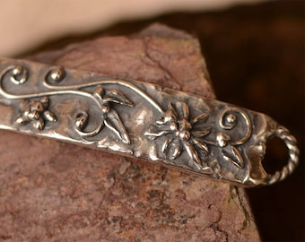 Bohemian Vines and Flowers Link, Artisan Sterling Silver Bracelet Links, CatD-630