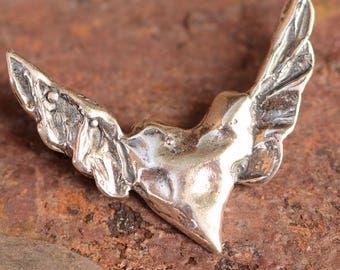 Sterling Silver Heart with Wings Pendant, Flying Heart