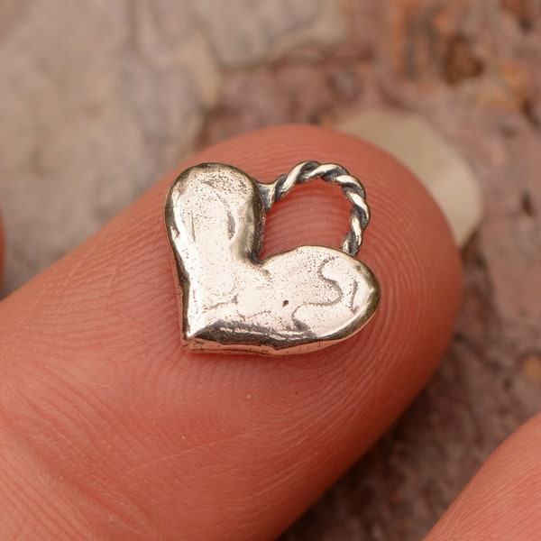 Small Heart Charm with Twist Loop, Sterling Silver,  SS-554
