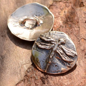 Dragonfly Button, Artisan Sterling Silver Dragonfly Button