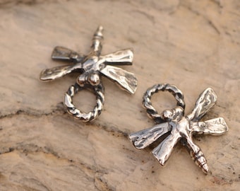 Tiny Dragonfly Charms, Artisan Sterling Silver, CatD-781 (Set of 2)