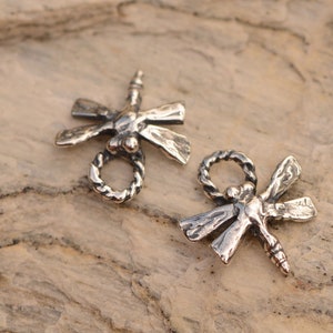 Tiny Dragonfly Charms, Artisan Sterling Silver, CatD-781 (Set of 2)