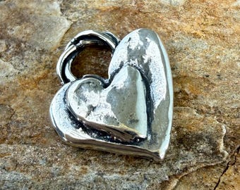 Layered Heart Charm with Twisted Loop, in Sterling Silver, SS-RW (ONE)