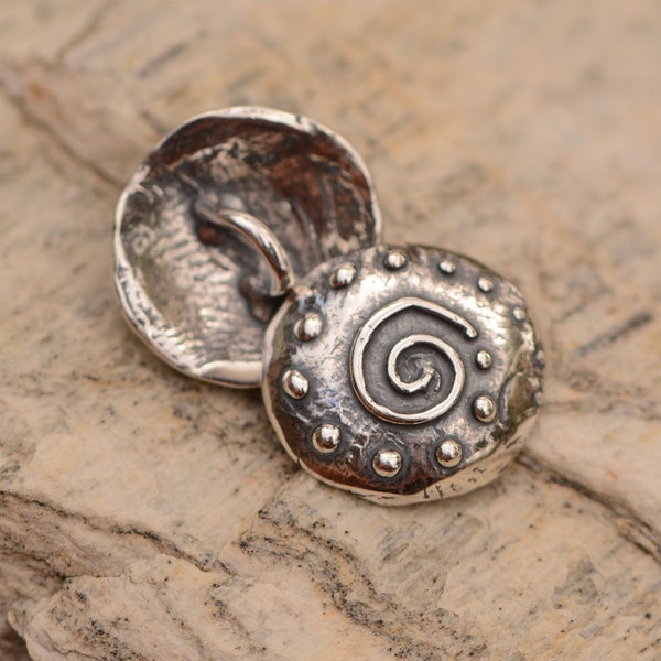 Spiral Dotted Button, Artisan Sterling Silver Button Clasp, CatD-793