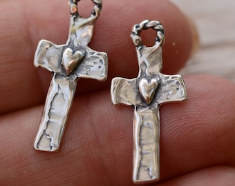 Artisan Cross with Heart in Sterling Silver, (Set of 2)