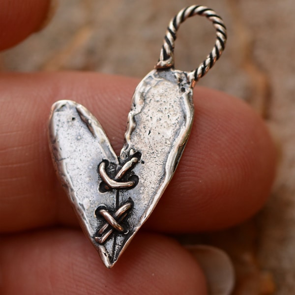 Small Stitched Heart Charm in Sterling Silver, CatD-891, (ONE)