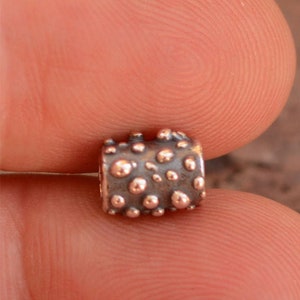 Dotted Sterling Silver Tube Bead, Large Hole Bead fits 4mm Cord, SB-647 (ONE)