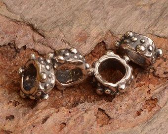 Dotted Slider Beads in Sterling Silver,  SS-618 (Set of 4)