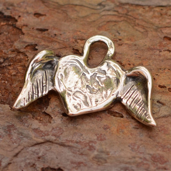 Artisan Winged Heart Charm in Sterling Silver, CatD-147