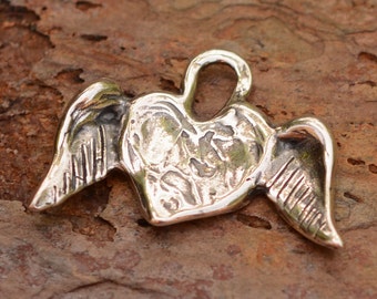 Artisan Winged Heart Charm in Sterling Silver, CatD-147