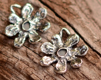 Artisan Small Flower Charms in Sterling Silver, 7 Petal Flower, CatD-477 (Set of 2)