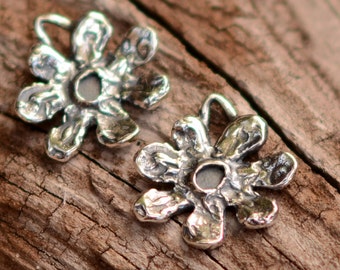 Artisan Small Flower Charms in Sterling Silver, 7 Petal Flower, SS-477 (Set of 2)