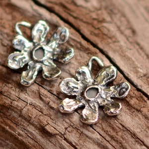 Artisan Small Flower Charms in Sterling Silver, 7 Petal Flower, CatD-477 (Set of 2)
