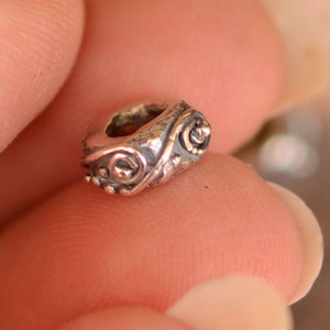 Artisan Slider Bead, Spirals Dotted Sterling Silver, CatD-552 (ONE)