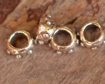Small Dotted Spacer Beads, 3mm Inside Diameter, BE-512, Sterling Silver Spacer Beads (Set of 4)