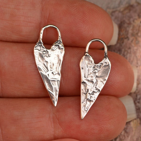 Long Heart Charms in Sterling Silver, SS-16, (TWO)