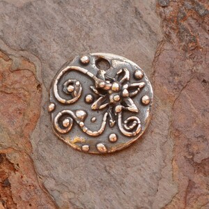 Artisan Bohemian Vines and Flower Charm in Sterling Silver, CH-638