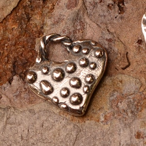 Small Dotted All Over Heart Charm, One Sterling Silver Charm, CatD-681