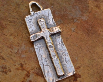 Artisan Sterling Silver Cross on Rectangle, R-437, Peace and Love Cross