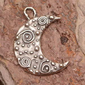 Moon with Spirals and Dots Charm // Sterling Silver // CatD-726