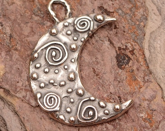 Moon with Spirals and Dots Charm // Sterling Silver // CatD-726