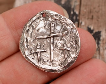 Three Cross Calvary Pendant in Sterling Silver, CatD-917