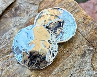 Rustic Artisan Button, Sterling Silver   (ONE)
