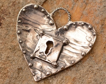 Artisan Heart Lock Pendant in Sterling Silver, CatD-1033