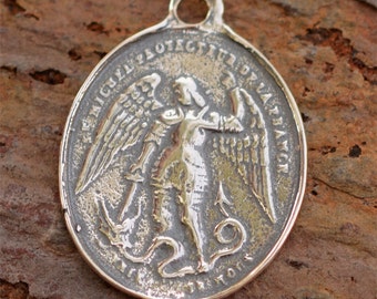 Saint Michael the Archangel Vintage Reproduction in Sterling Silver, SS-465