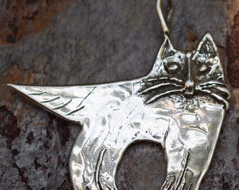 Artisan Silly Cat in Sterling Silver, Relax Kitty Pendant