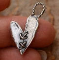 Stitched Heart Charm, Small Broken Heart in Sterling Silver, SS-891, (ONE)