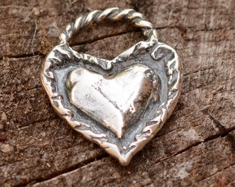 Artisan Courage Heart Sterling Silver Pendant or Charm