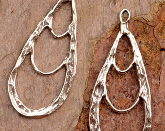 Rustic Teardrop Earring Dangles in Sterling Silver, E-376, (PAIR)