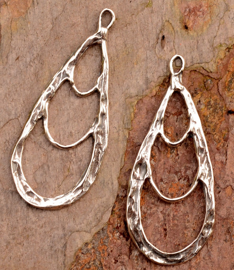 Rustic Teardrop Earring Dangles in Sterling Silver, E-376, PAIR image 1