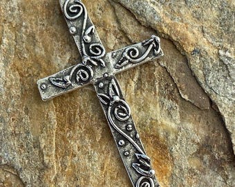 Vines Cross, Bohemian Style with Flowering Buds in Sterling Silver SS-634