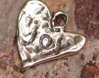 Artisan Joy on a Heart Sterling Silver Charm