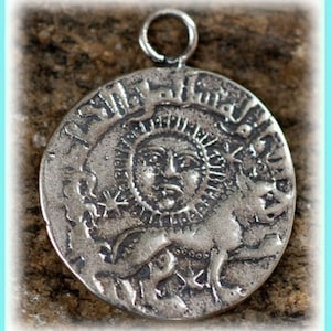 Coin Sterling Silver Old World Charm, Sun Facing Coin, Lion Coin image 1