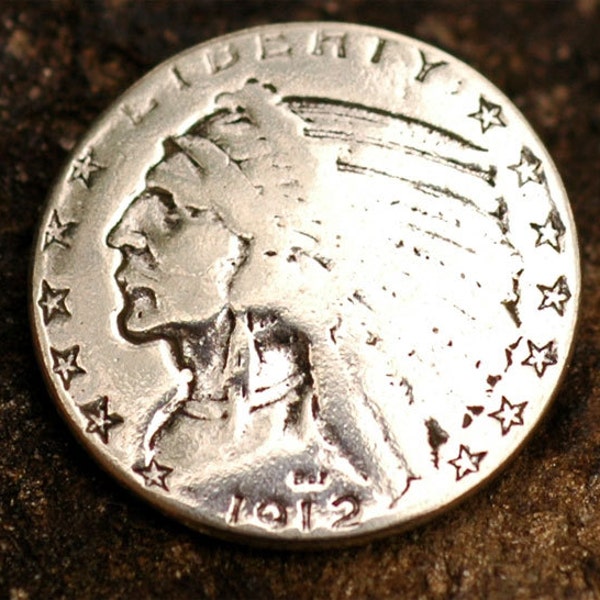 Indian Head 5 Dollar Gold Piece Reproduction in Sterling Silver Button Clasp