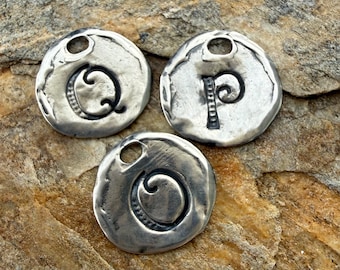 Custom Stamped Sterling Silver Letter Disc Charm, (15mm), SS-300A