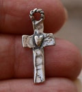 Small Artisan Cross with Heart in Sterling Silver (ONE)
