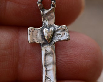 Artisan Cross with Heart in Sterling Silver (ONE)