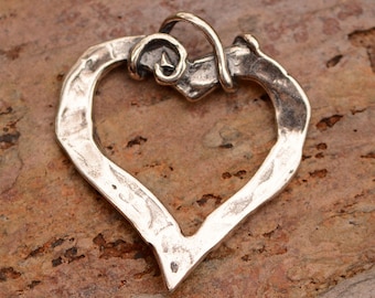 Sterling Silver Heart Pendant, Artisan Open Heart, PX-244