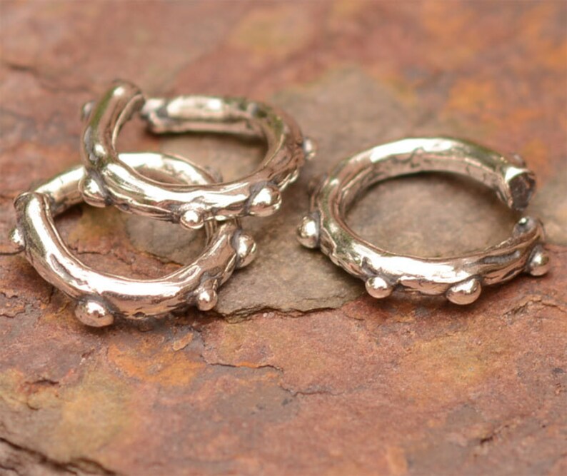 Artisan Dotted Open Jump Rings in Sterling Silver, CatD-9 Set of 2 image 4