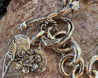 Artisan Chunky Link Bracelet with Heart, Sterling Silver SS-123-471