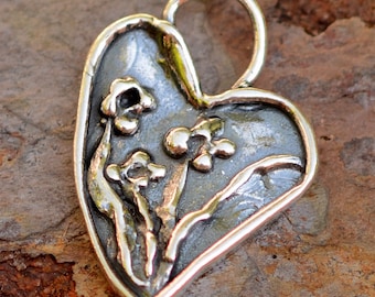 Heart with Flowers,  You Go Girl!  Heart Sterling Silver Charm