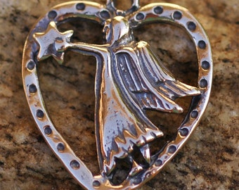 Artisan Angel with Star on Heart Charm in Sterling Silver CatD-182