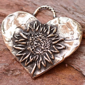 Sunflower Heart Pendant in Sterling Silver, SS-851