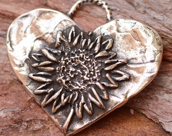 Sunflower Heart Pendant in Sterling Silver, SS-851