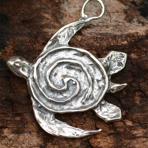 Rustic Sea Turtle Pendant in Sterling Silver